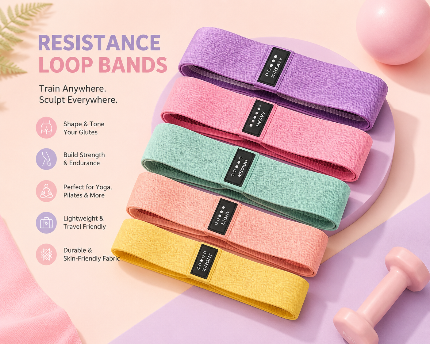 Different Resistance Bands Yoga Band Fitness Exercise Training Hip Tension Band Leg Squat Dance Elastic Loop Stretch Band